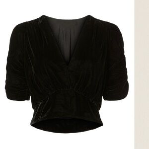 Chic Cropped Black Velvet Women's Blouse